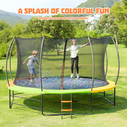 Yohood Trampoline Outdoor 12FT 14FT, Recreational Trampolines with Enclosure Net and Ladder, ASTM Approved for Kids and Adults, with Additional 8 Stabilizer Bars and Anti-Rust Coated Galvanized Frame