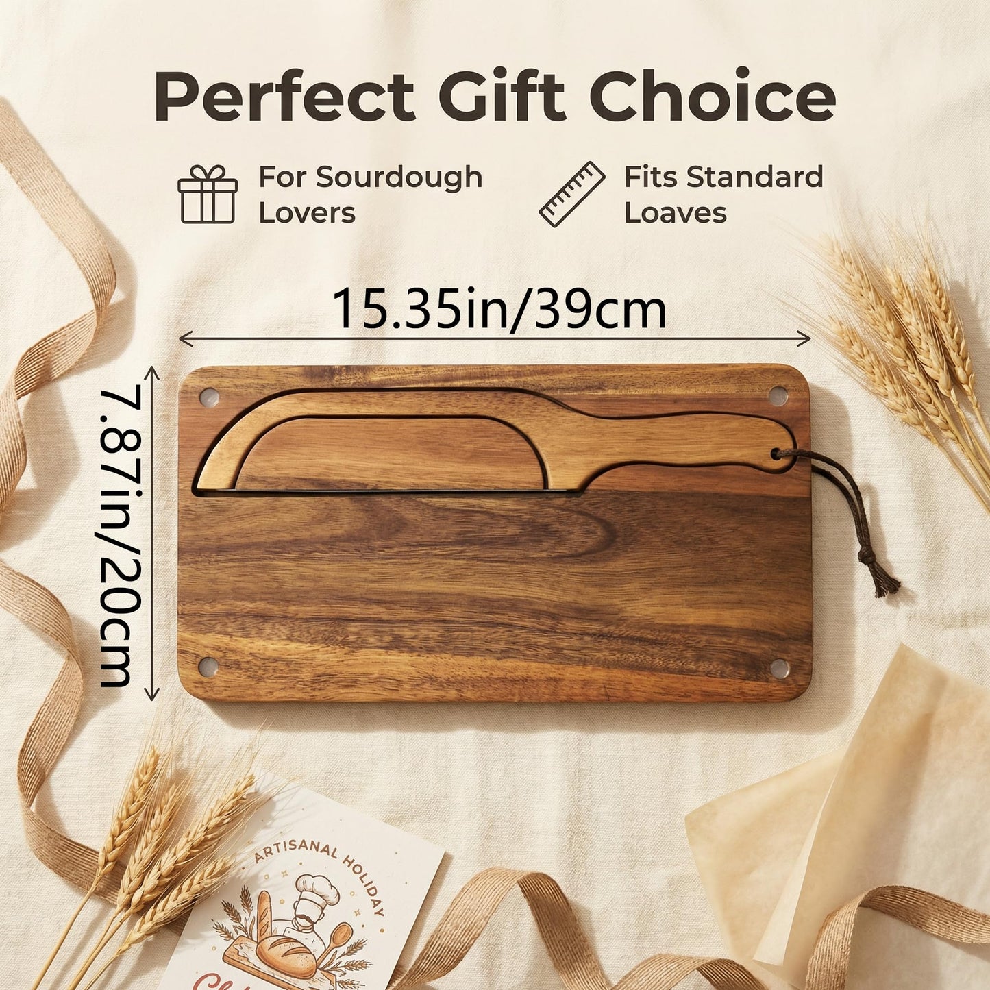 Bread Bow Knife 8 Inch, Wood Manual Bread Slicer, Stainless Steel Cutter With Matching Crumb Tray, Breads Serving Tray Set, Ergonomic Slicing Kitchen Tool for Home Bagels French Baguettes