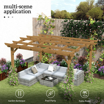 Outsunny 10' x 12' Outdoor Pergola with Arched Roof for Climbing Plant Support, Wood Gazebo Grape Trellis with Stable Structure, Concrete Anchors for Patio, Garden, Deck, Backyard, Dark Brown