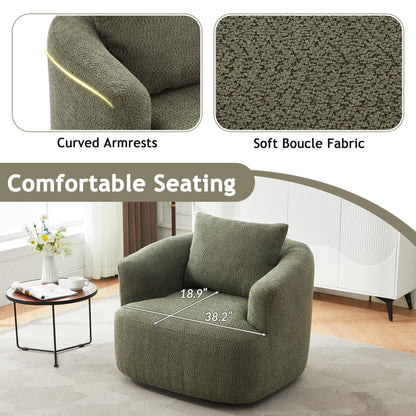 360° Swivel Accent Chair Boneless Barrel Armchair Ergonomic Upholstered Nursery Chair for Living Room Bedroom, Comfy Boucle Fabric