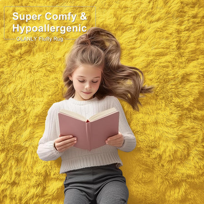 OLANLY Large Area Rug - Soft Fluffy Shaggy Carpet for Living Room & Bedroom | 9x12 Yellow Design