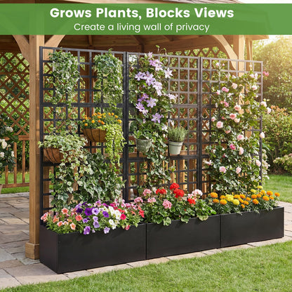 Giantex 2 Pack Metal Raised Garden Bed with Trellis, 71"x36"x16" Galvanized Planter Box w/Drainage Holes for Climbing Plants Vegetables Flowers, Outdoor Privacy Screen for Patio Backyard Balcony