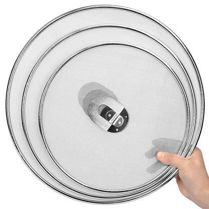 3 Pack Splatter Screen for Frying Pan 13" 11.5" 9.8" Stainless Steel Grease Splatter Guard Ultra Fine Mesh Lids with Fold Flat Knob Set for Prevent Oil Splatter
