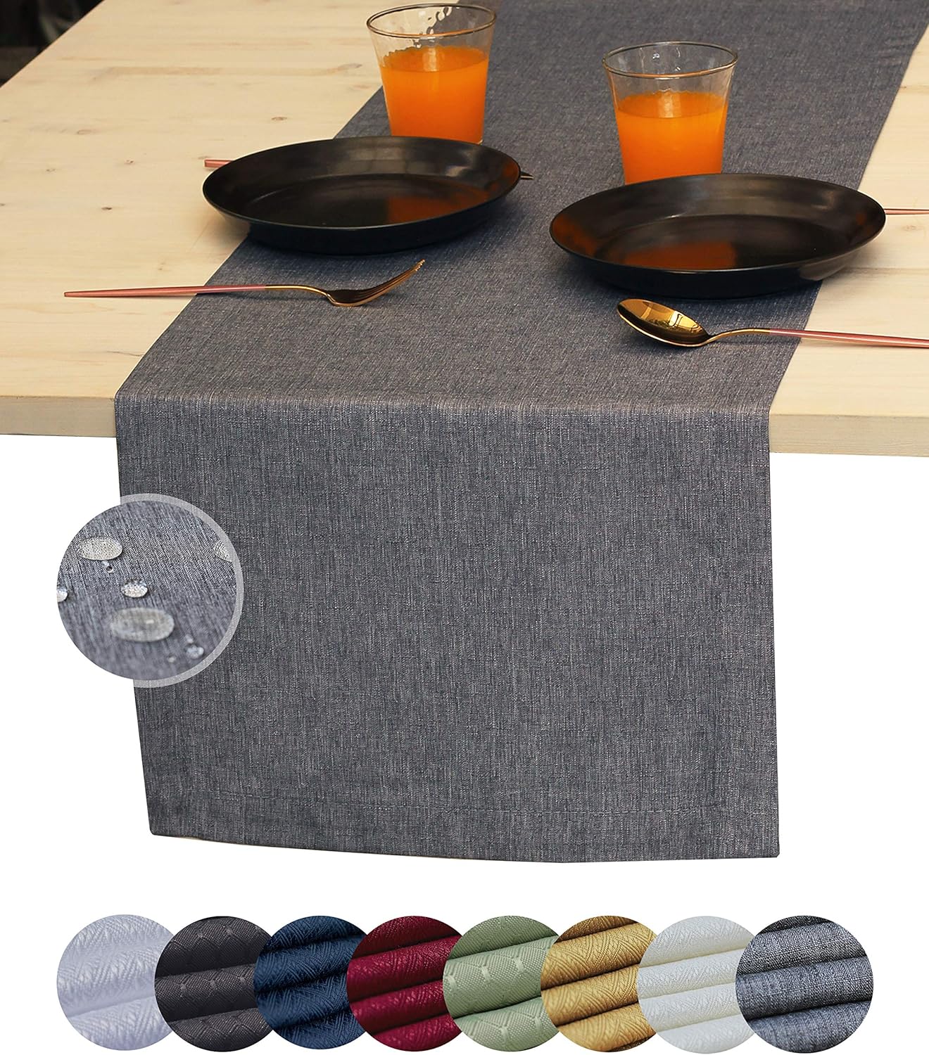 Akutana 90 inch, Grey Table Runner Outdoor Dresser Scarf, Waterproof Gray Coffee Table Runner, Long Dining Table