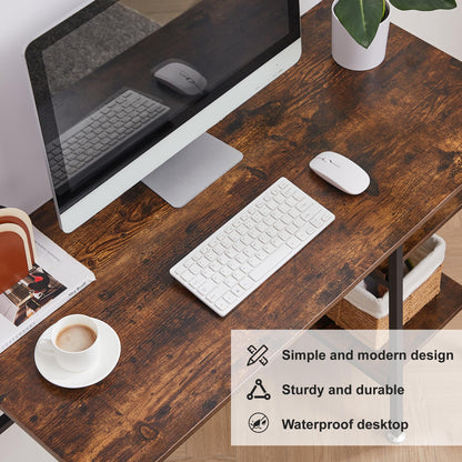 VECELO 43.1 Inch Computer Desk Home Office Walnut Study Desk Work Office Table with Shelves Wooden Desk for Bedroom