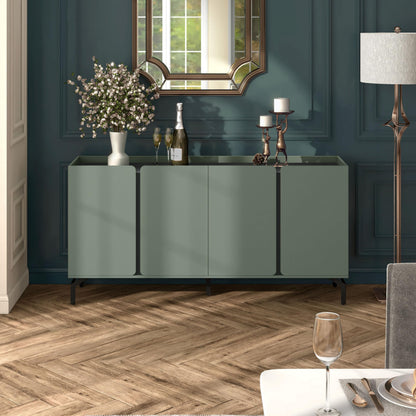 24/7 Shop at Home Elwin 60" Modern Sideboard Buffet, Storage Cabinet with Doors and Adjustable Shelves for Dining, Living Room, Kitchen, Entryway, Office, Sage Green & Black