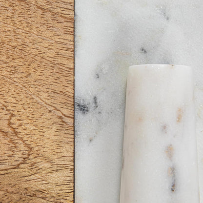 Creative Co-Op Mango Wood and Marble Cheese and Cutting Board with Inlaid Marble Pestle
