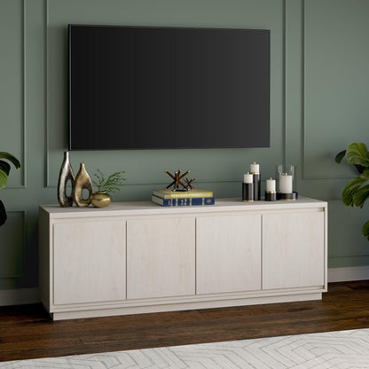 Henn&Hart TV Stand for TVs up to 75'' with 2 Concealed Storage Cabinets and Adjustable Shelves for Living Room, Family Room, or Office, Alder White