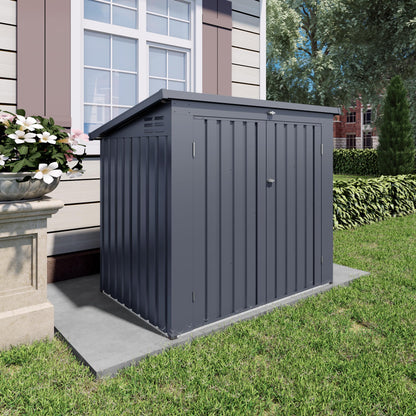 Outdoor Storage Shed with Dual Doors & Removable Top Lid, Metal Garden Tool Shed, Weather Resistant Waterproof Trash Can Bike Storage Organizer with Ventilation Sloped Roof Yard Utility Box
