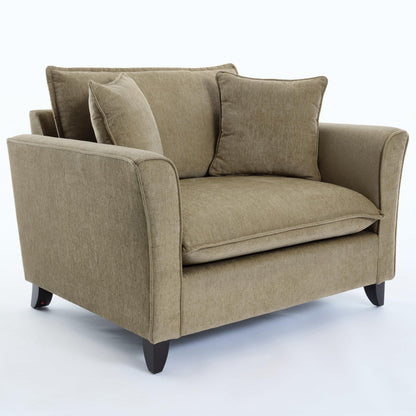 46.3 Inch Oversized Armchair Chenille Fabric Chair and a Half Single Sofa with Pillow Removable Washable Covers Rubberwood Legs Ruffled Armrests for Living Room Bedroom Office Apartment, Green