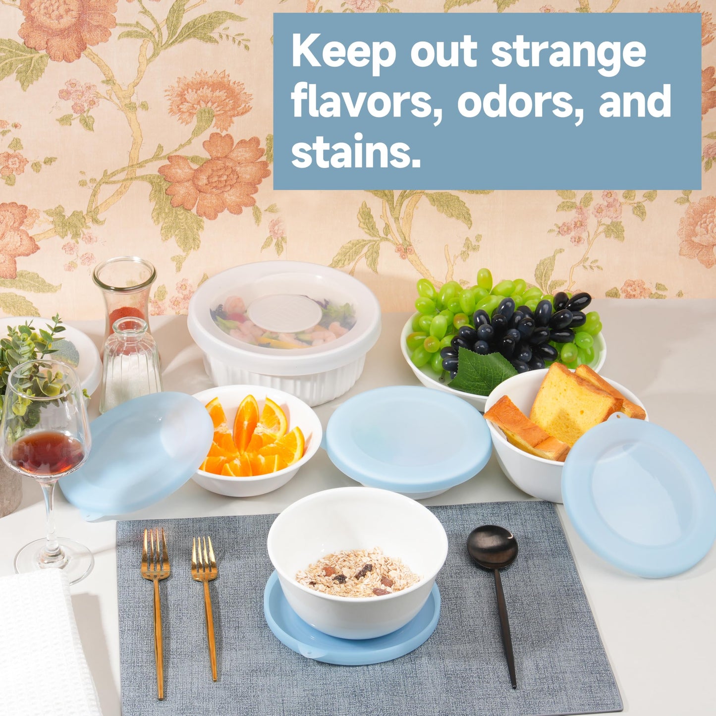 KIICII 4 Pack Silicone Lids for Corelle Vitrelle 18-Oz Soup/Cereal Bowls, Freezer & Microwave & Dishwasher Safe (Bowl not included)