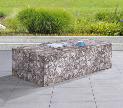 Meridian Furniture 99029Brown-CT Piazza Collection Art Deco Indoor/Outdoor Concrete Coffee Table with Brown Marble Finish, 52" W x 26" D x 14" H, Brown