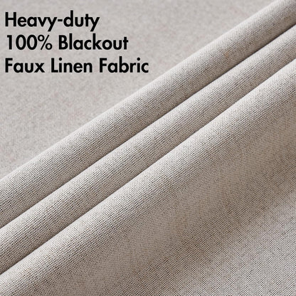 MIULEE 100% Blackout Linen Textured Curtains - Solid Thermal Insulated Ivory Drapes | 52 x 63 Inch (2 Panels)