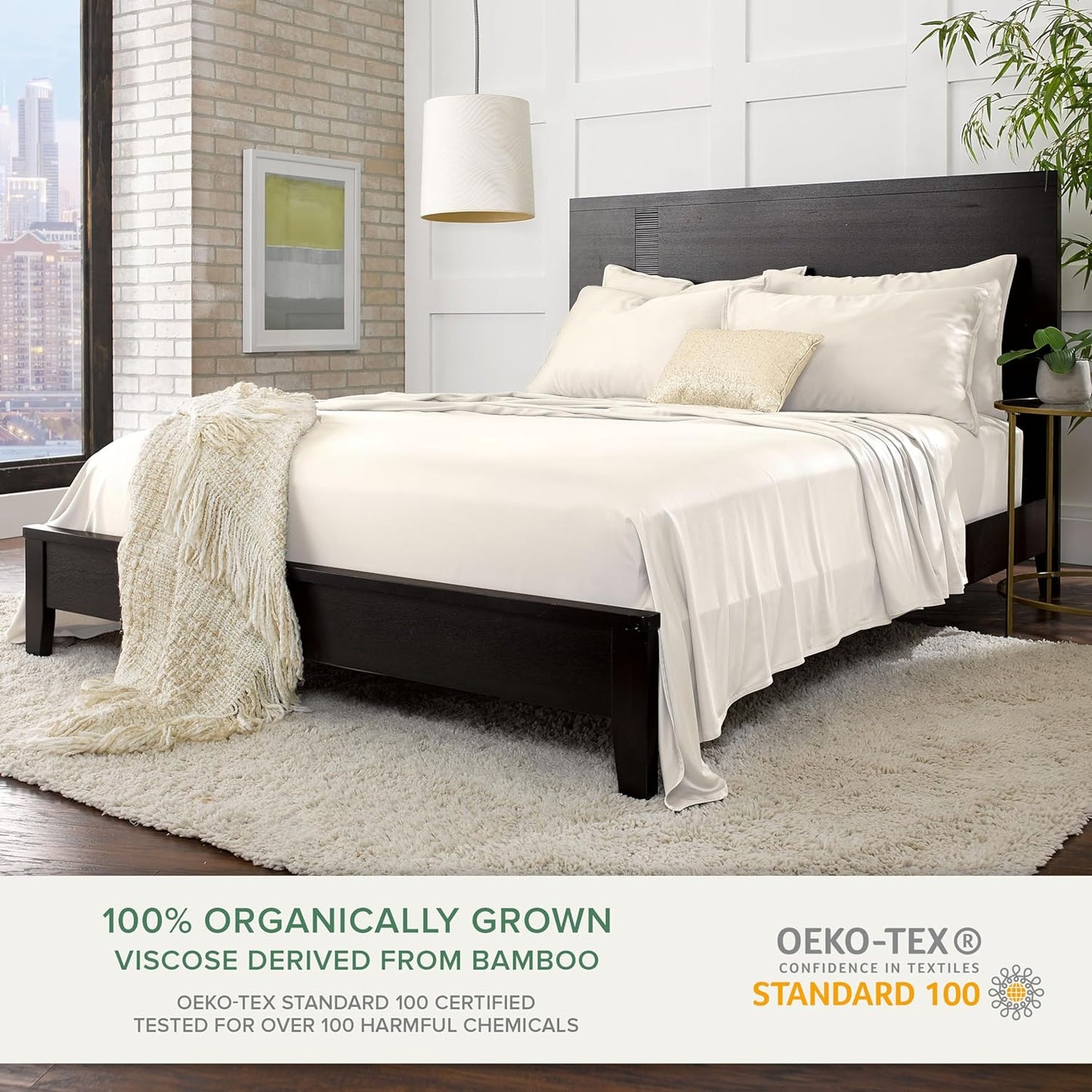 Pure Bamboo Full Bed Sheet Set - 100% Organic Viscose, Luxuriously Soft & Cooling | Ivory, Double Stitching