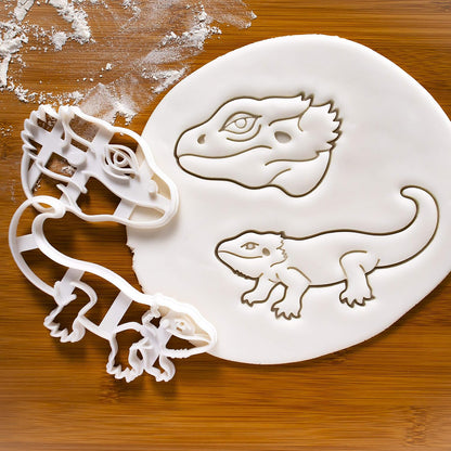 Set of 2 Pogona Bearded Dragon Cookie Cutters, Body and Face Designs, 2 Pieces - Bakerlogy