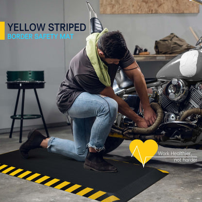 FEATOL Anti Fatigue Mat Industrial, Ergonomic Standing Floor Mat for Work for Stand -Safety Support for Leg & Back Pain(Yellow Border, 24" x 70", 1PC)
