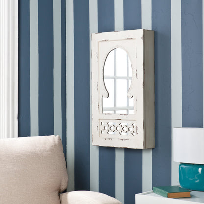 SEI Furniture - Gilmore Shabby Chic Wall Mount Jewelry Mirror - Transitional Design, White Iron and Wood - Fully Assembled - Ideal for Bedroom, Living Room (JS5532)