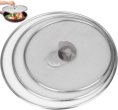3 Pack Splatter Screen for Frying Pan 13" 11.5" 9.8" Stainless Steel Grease Splatter Guard Ultra Fine Mesh Lids with Fold Flat Knob Set for Prevent Oil Splatter
