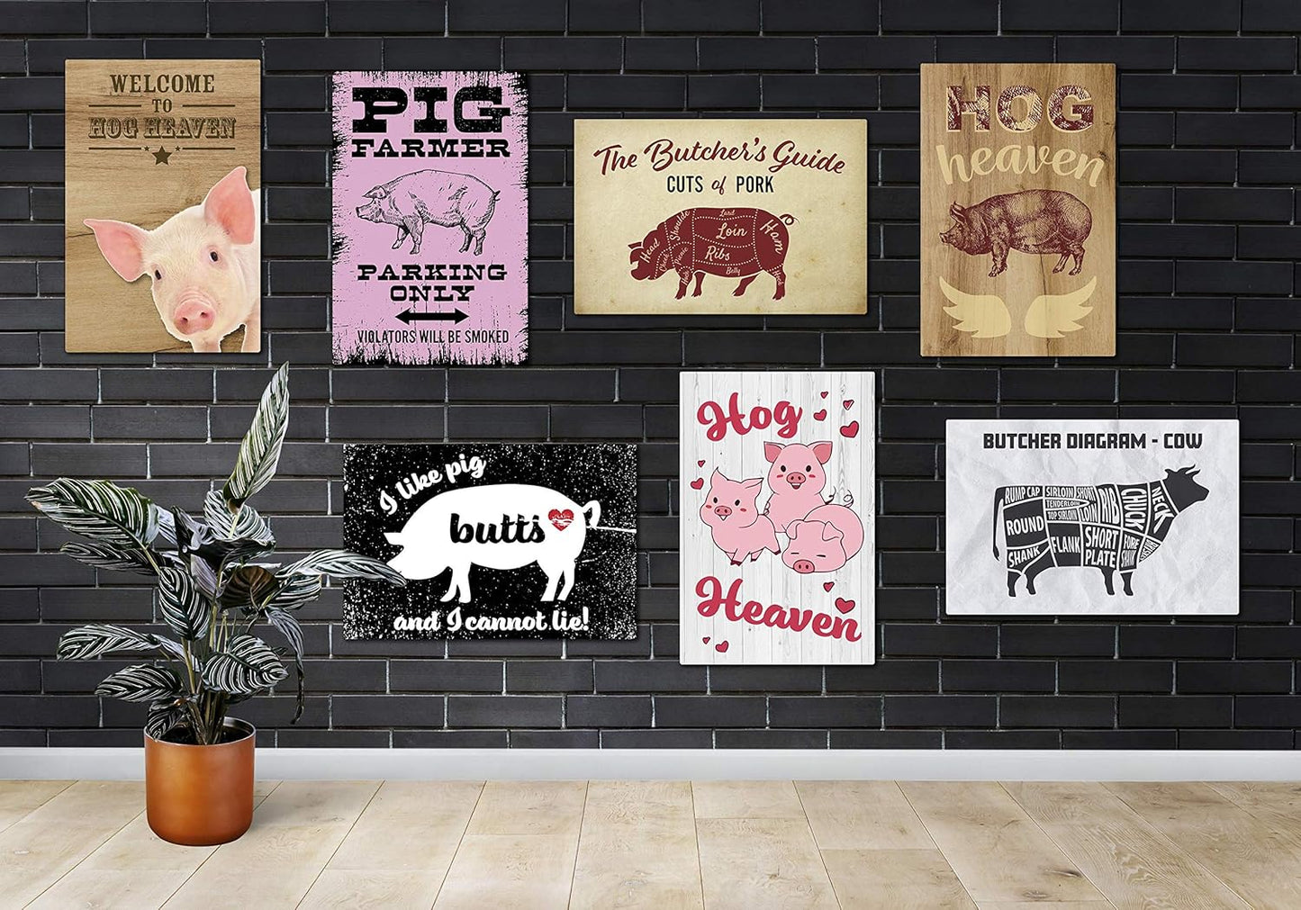 Pig Sign for Home Wall Decor, Metal Signs 12 x 8 in. Three Little Pigs Hog Heaven