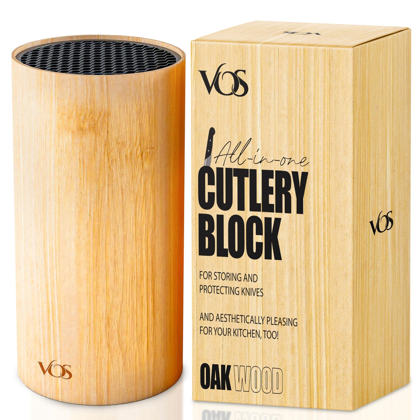Vos Universal Knife Block - Countertop Knife Block Without Knives - Knife Holder with Non-Slip Base Sturdy Knife Organizer - Space Saving Knife Stand, Sleek & Modern Knife Rack - Bamboo