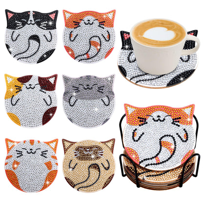 handlish 6 Pieces of Cute cat Diamond Art Coaster with Stand, Adult and Child Diamond Painting Art Set, DIY Diamond Art for Beginners, Family Craft Items (CAT)