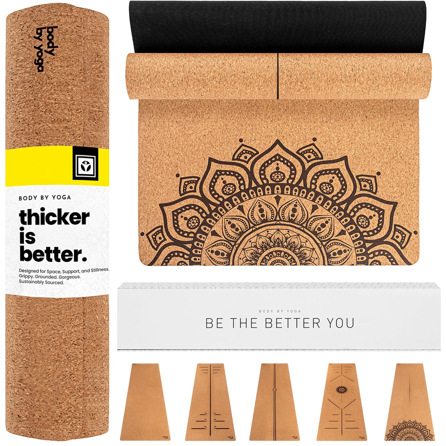 Luxury Cork Yoga Mat - Non Slip, Extra Thick Grip. Thicker, Longer, and Wider for More Comfort and Support. Tough Enough For Hot Yoga. Natural, Non Toxic, and Eco Friendly. Optional Alignment Lines.