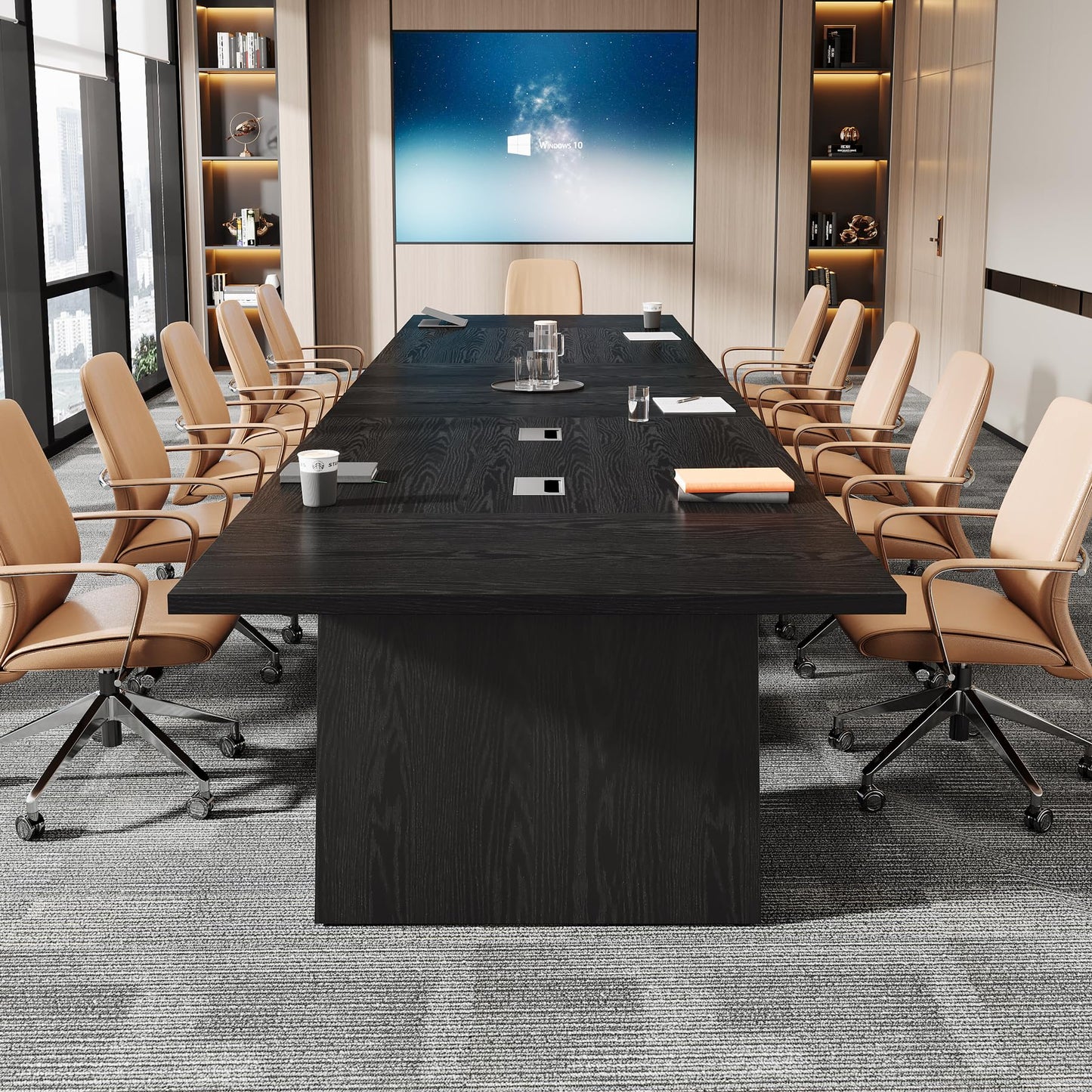 Tribesigns 8ft Conference Table, Large Meeting Table for 8-10 People, Business Seminar Furniture for Office Conference Room (1, Black)