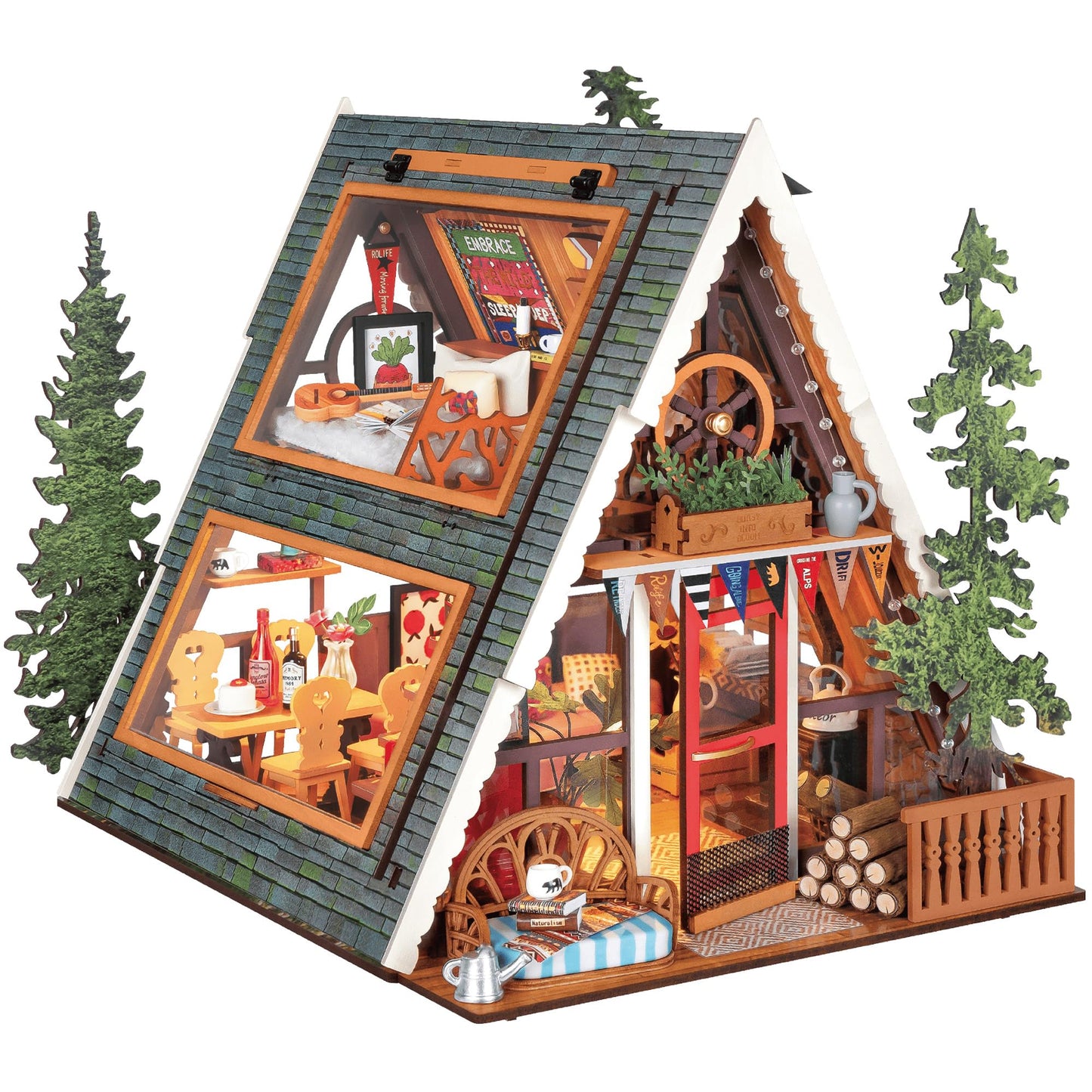 Rolife DIY Miniature House Kit for Adults, A-Frame Cabin Mini Wooden Dollhouse Kit, Tiny House Diorama Building Kits-Birthday Craft Home Decor Hobbies Gift for Friends Family