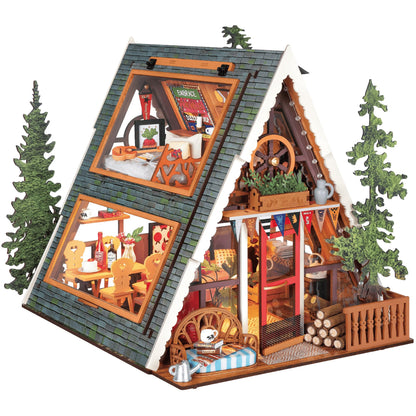 Rolife DIY Miniature House Kit for Adults, A-Frame Cabin Mini Wooden Dollhouse Kit, Tiny House Diorama Building Kits-Birthday Craft Home Decor Hobbies Gift for Friends Family