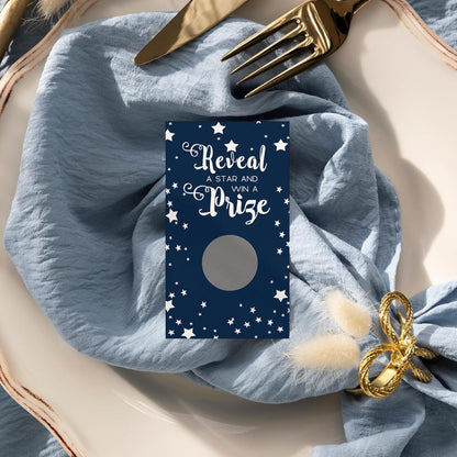 Paper Clever Party Blue Twinkle Star Bridal Shower Games Pack, 28 Scratch-Off Raffle Cards for Wedding & Engagement