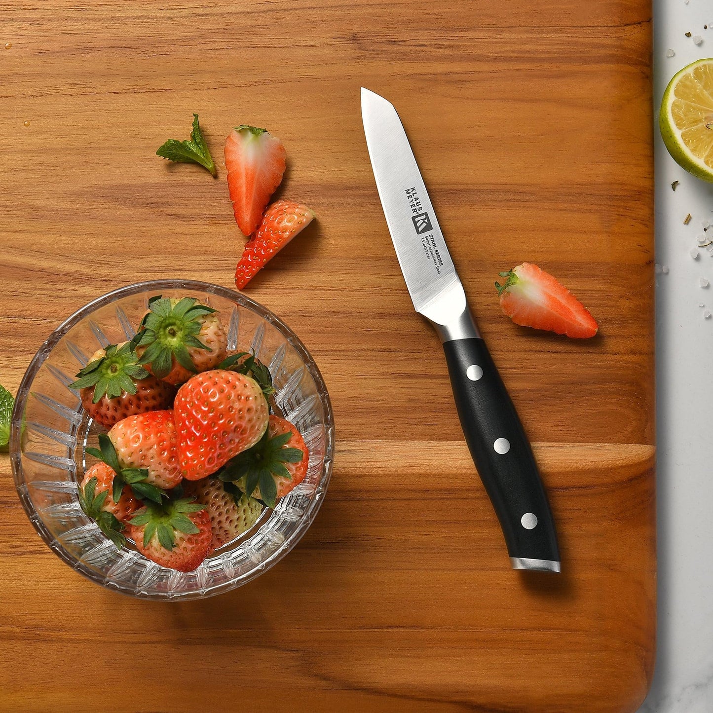 Klaus Meyer Stahl 3.5 inch Paring Knife High Carbon Exclusive German Steel Fruit Knife, Small Kitchen Knife with Ergonomic Handle (Black)