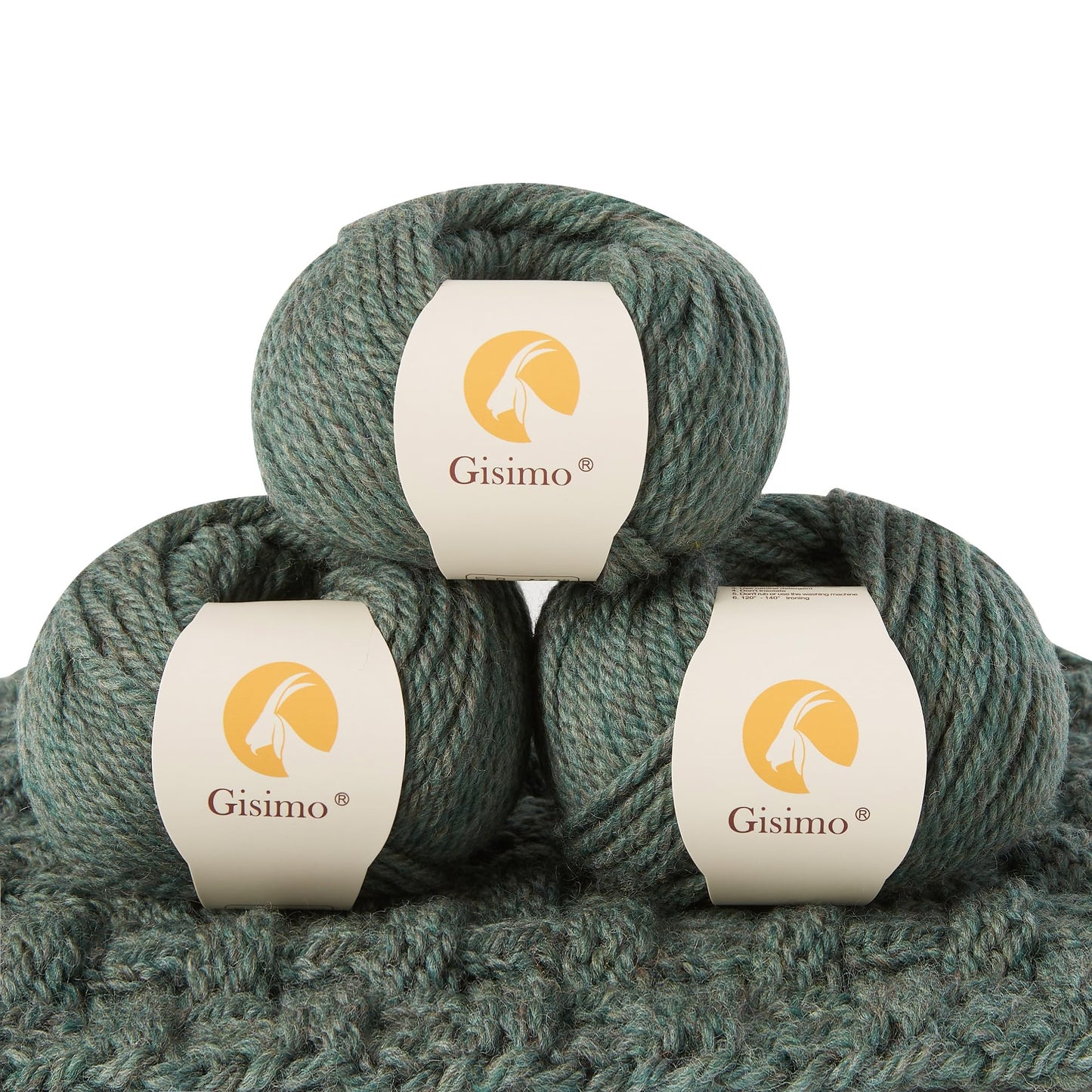 Gisimo 100% Merino Wool Yarn, 3-Ply Luxurious and Soft Yarn for Hand Knitting & Crocheting (Evergreen, 3Balls)