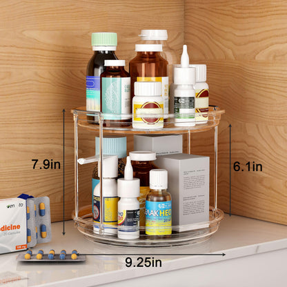 Pantasia 2 Tier Lazy Susan Turntable Organizer 9.25 inch, Rotating Spice Rack Organization for Cabinet, Bathroom, Pantry, Countertop, Kitchen, Vanity, Medicine Cabinet Organizer, Clear