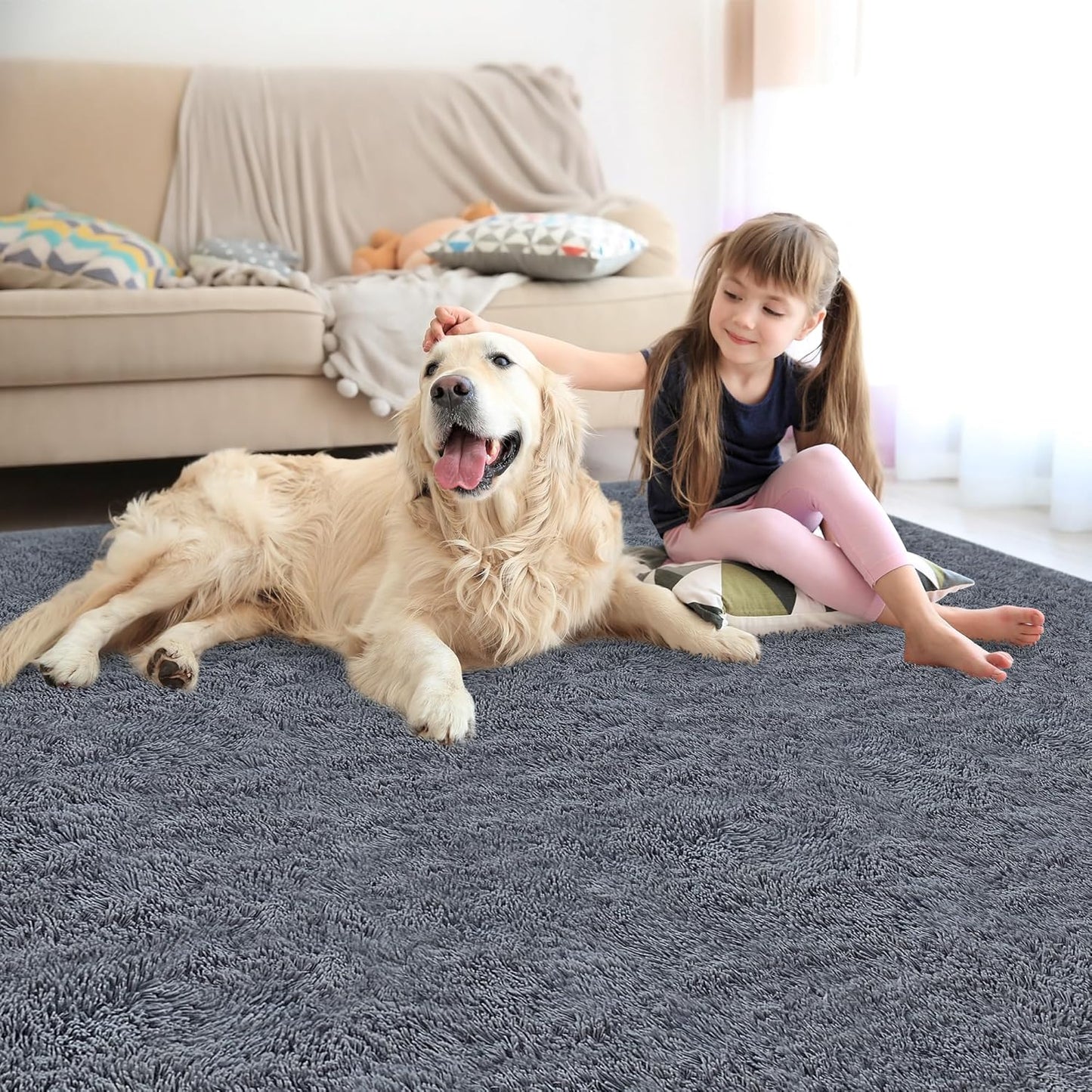 8x10 Grey Area Rugs for Living Room: Ultra Soft Fluffy Gray Rugs for Bedroom,Shag Non-Slip Large Fuzzy Plush Rug Indoor