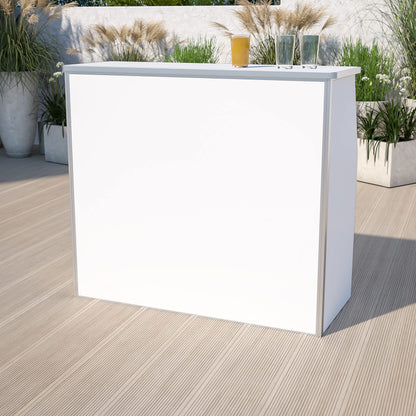 Flash Furniture 4' Folding Portable Event Bar with Top and Middle Shelves, Mobile Laminate Foldable Bar for Parties and Events, White