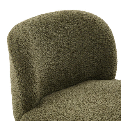 Christopher Knight Home Modern Low Profile Accent Chair for Living Room, Boucle Upholstered Armless Chair with Rubberwood Legs, Comfy Lounge Armchair, Plush Cloud-Like Seating for Bedroom, Olive Green