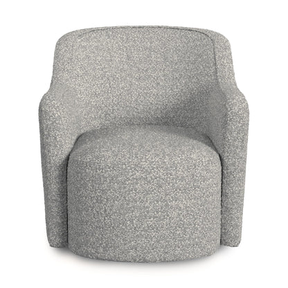 Homepop Home Décor Upholstered 360° Barrel Back Swivel Chair | Accent Chairs for Living Room & Bedroom | Decorative Home Furniture, White Boucle with Gray Yarn