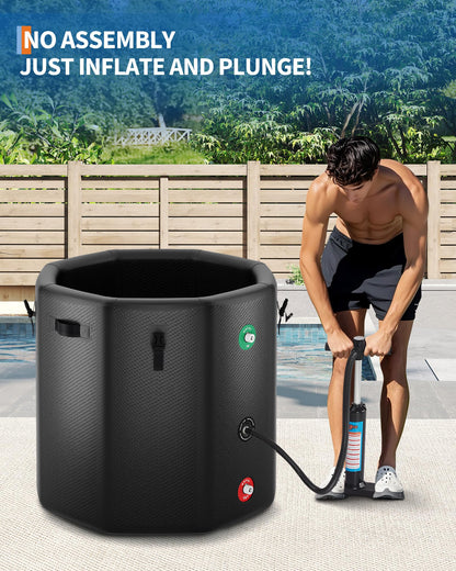XXL Ice Bath Tub for Athletes, Compatible with Water Chillers, 186-Gallon Inflatable Cold Plunge Tub with Insulated Lid, Portable for Outdoor & Indoor Recovery (Black, 186Gallon)