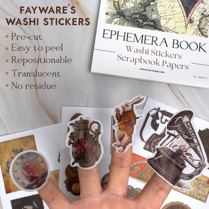 Fayware 411 Vintage Washi Stickers & 20 Scrapbook Papers Ephemera for Junk Journals & Scrapbooking