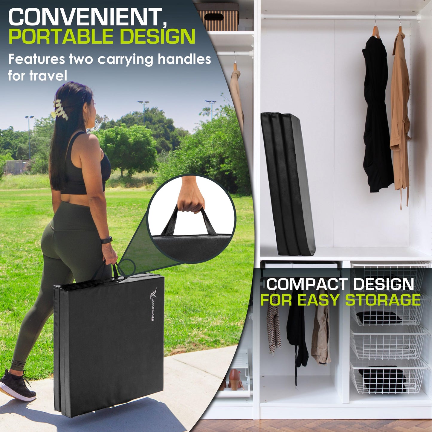 ProsourceFit Tri-Fold Folding Thick Exercise Mat 6’x2’ with Carrying Handles for MMA, Gymnastics Core Workouts