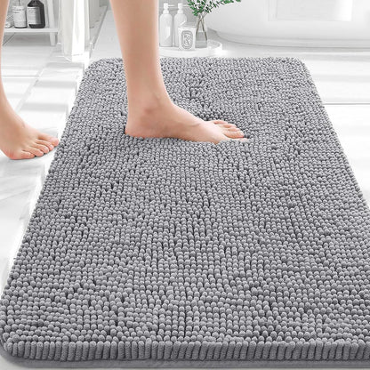 OLANLY Bathroom Rugs - Extra Soft Chenille Bath Mats with Rubber Backing | Quick Dry, Machine Washable, 30x20, Grey