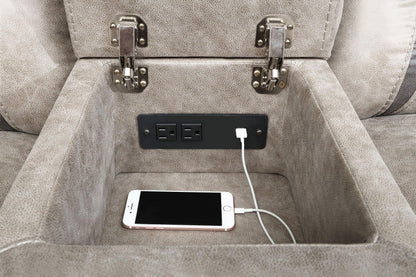 Coaster Home Furnishings - Greer - Faux Leather Upholstered Glider Reclining Loveseat with Console, Built-in Cupholders, Storage and USB Port - Home Theater & Living Room - Taupe - 651352