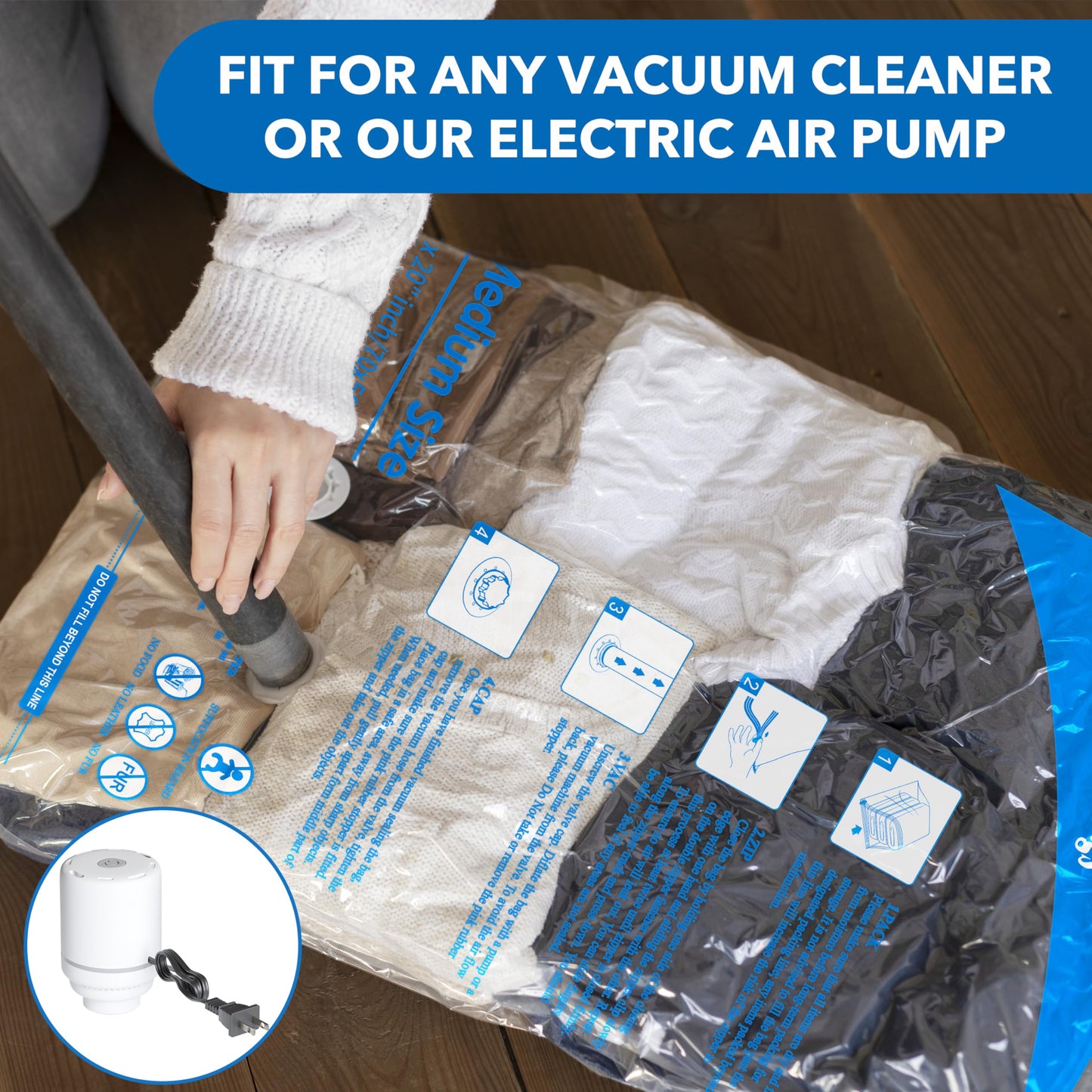Vacuum Storage Bags with Electric Air Pump 16 Combo (4 Jumbo/4 Large/4 Medium/4 Small), Plastic Packaging Bags,Travel Vacuum Bags For Luggage,Clothes, Pillows, Comforters, Blankets, Bedding