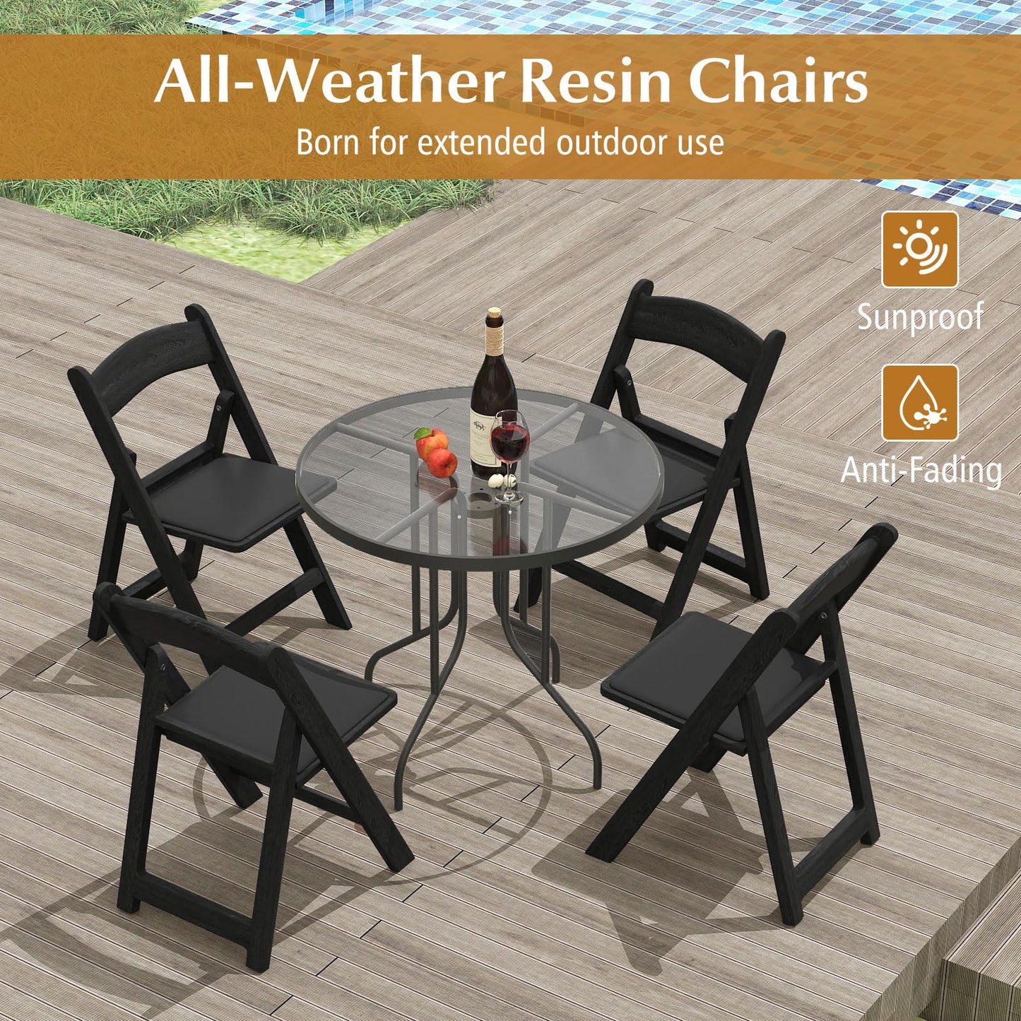 Giantex 20-Pack Folding Chairs, Portable Resin Event Chairs with Padded Seat, All-Weather Resin Frame, 1100 lbs Static Capacity, Lightweight Foldable Chair for Office, Wedding, Party, Outdoor