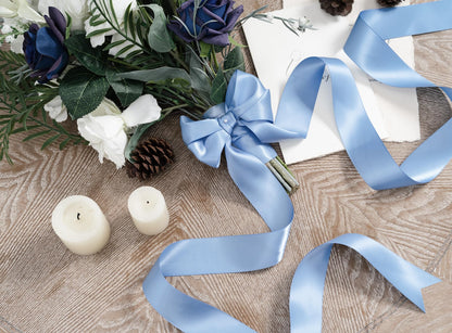 Keypan Blue Satin Ribbon 1-1/2 Inch x 50 Yards Double-Faced Ribbons for Gift Wrapping Flower Bouquet Wedding Paper Bows Invitations Crafts