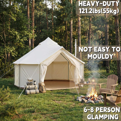 DANCHEL OUTDOOR B6 Luxury Glamping Wall Tent w/Stove Jack, No Center Pole, Higher Side Wall, 900D Flame Retardant Oxford for 4 Season 6-7 Person Family Yurt Cabin Glamping Camping,5m/16.4ft