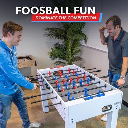 GoSports 54 Inch Full Size Foosball Table - White Finish - Includes 4 Balls and 2 Cup Holders