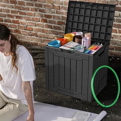 30 DWVO Gallon Deck Box Outdoor Storage Box, Lockable Outside Storage Bin for Gardening Tools, Patio Cushions