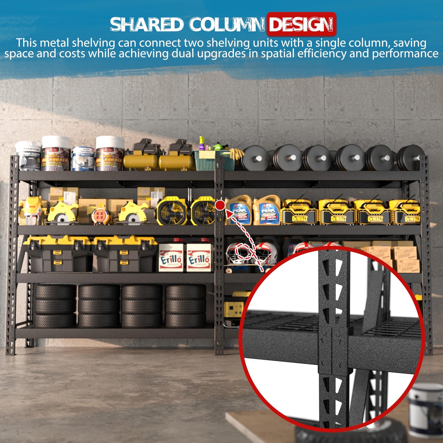 Yardenaler 8000LBS Garage Shelving Units, 4-Tier Industrial Iron Shelving Unit Garage Storage Rack for Basement Warehouse, 78 "W x 24 "D x 72 "H, Black