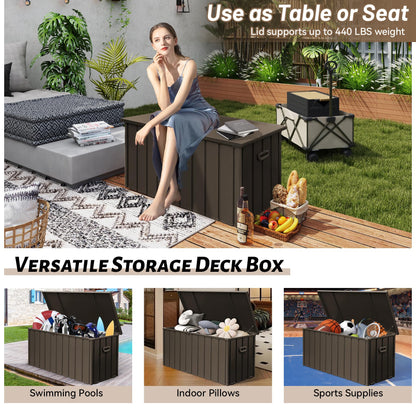 SHPAI 190 Gallon Metal Deck Box, Waterproof Steel Outdoor Box, Large Patio Furniture Storage Cabinet, Lockable Storage Bench for Porch Package Delivery, Pillows, Cushions, Pool, Tools, Backyard, Brown